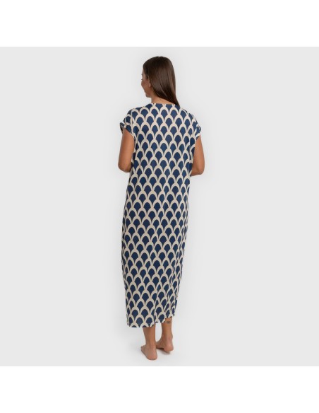 Vestido largo manga fluida soft Laranja azul marino vestidos-y-blusones-mujer