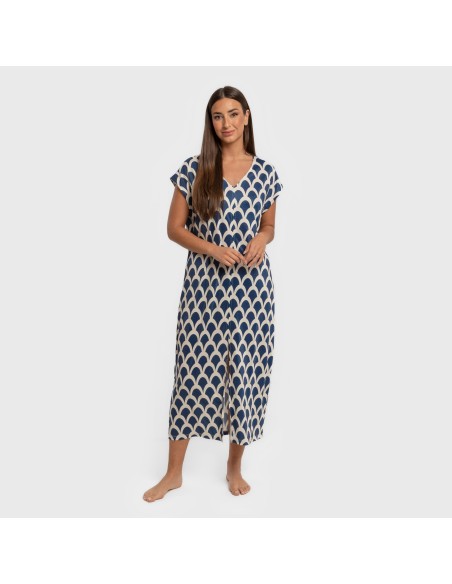 Vestido largo manga fluida soft Laranja azul marino vestidos-y-blusones-mujer