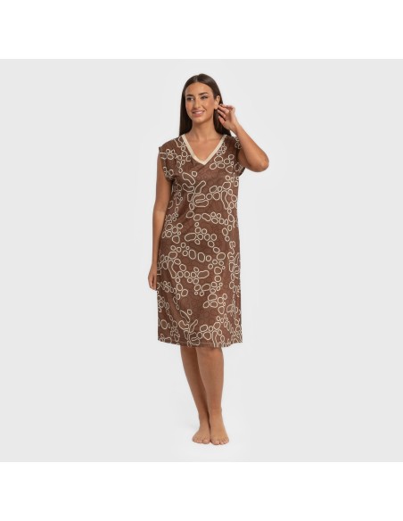 Vestido corto manga fluida soft Zendaya marrón vestidos-y-blusones-mujer