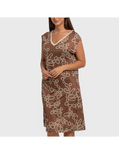 Vestido corto manga fluida soft Zendaya marrón vestidos-y-blusones-mujer