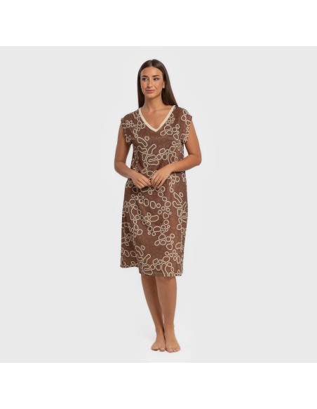 Vestido corto manga fluida soft Zendaya marrón vestidos-y-blusones-mujer