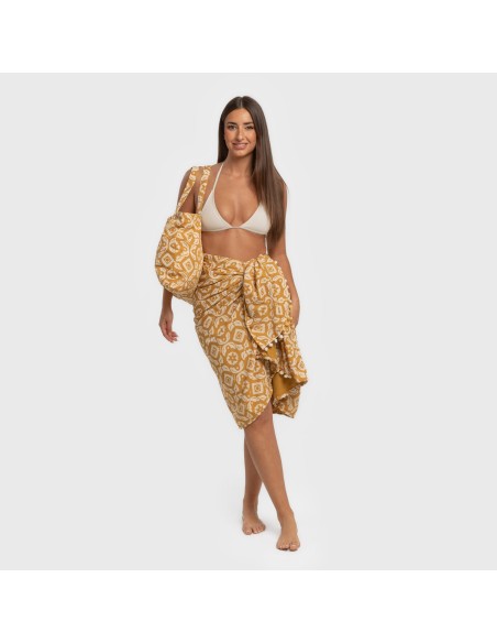 Pack Toalla Pareo + Bolso Eugenia ocre playa