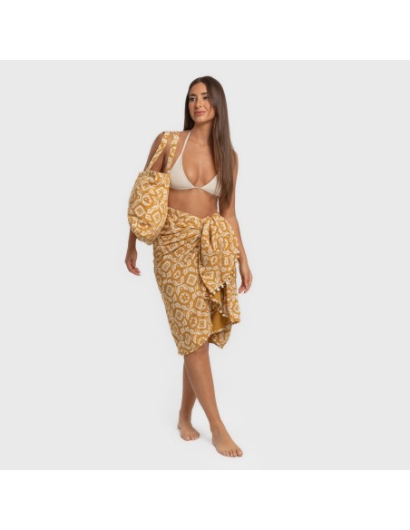 Pack Toalla Pareo + Bolso Eugenia ocre playa