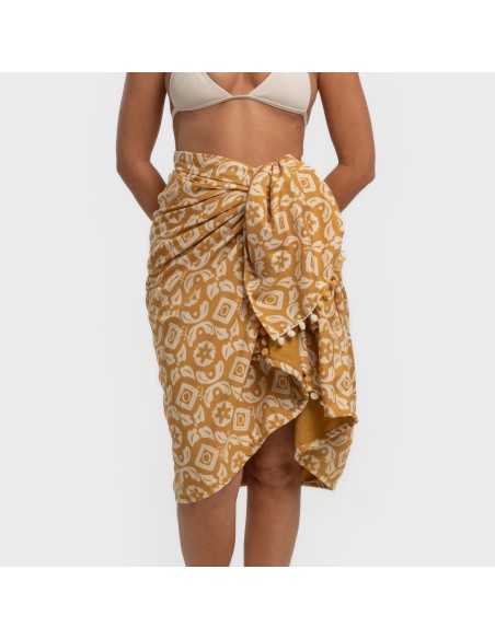 Pack Toalla Pareo + Bolso Eugenia ocre playa