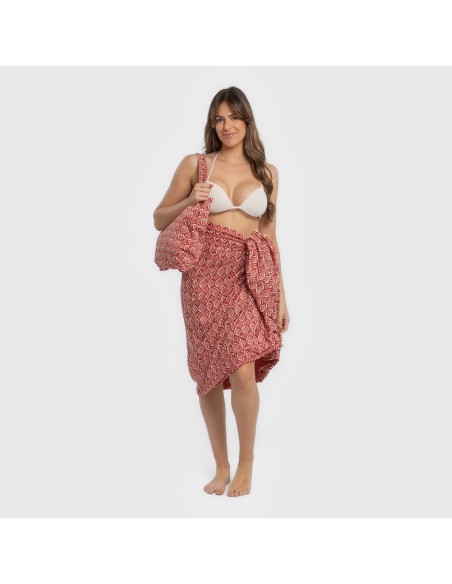 Pack Toalla Pareo + Bolso Eloina marsala playa