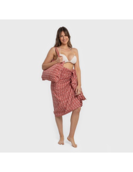 Pack Toalla Pareo + Bolso Eloina marsala playa