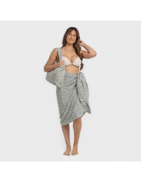 Pack Toalla Pareo + Bolso Eloina agua marina playa