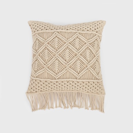 Cojin cuadrante algodón macramé Cleto natural 45x45 - funda + relleno cojines-decorativos