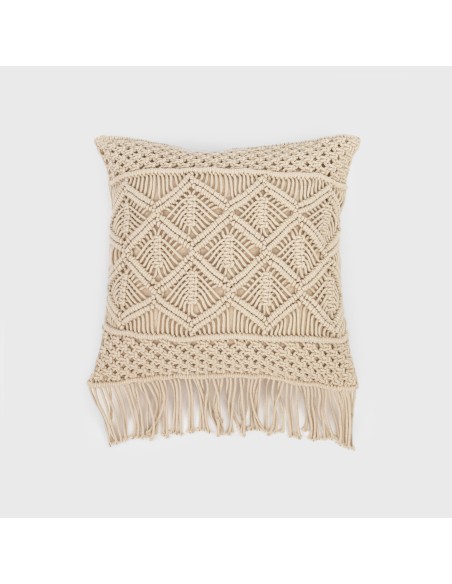 Cojin cuadrante algodón macramé Cleto natural 45x45 - funda + relleno cojines-decorativos