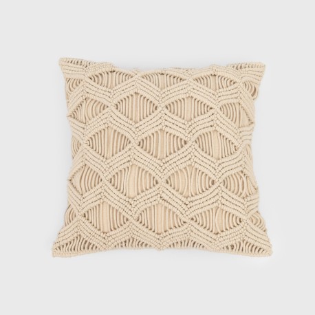 Cojin cuadrante algodón macramé Chini natural 45x45 - funda + relleno cojines-decorativos