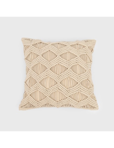 Cojin cuadrante algodón macramé Chini natural 45x45 - funda + relleno cojines-decorativos