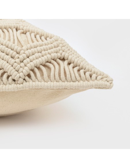 Cojin cuadrante algodón macramé Chini natural 45x45 - funda + relleno cojines-decorativos