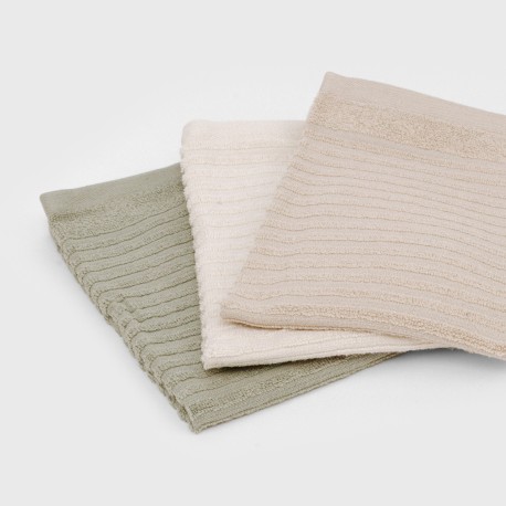 Set 3 paños de cocina algodón liso natural/topo/verde seco panos-de-cocina