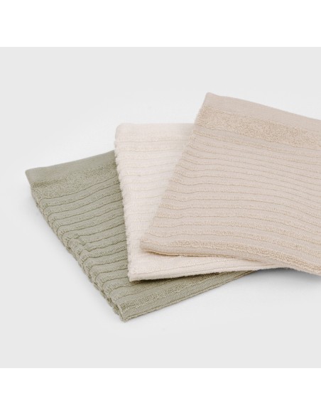 Set 3 paños de cocina algodón liso natural/topo/verde seco panos-de-cocina