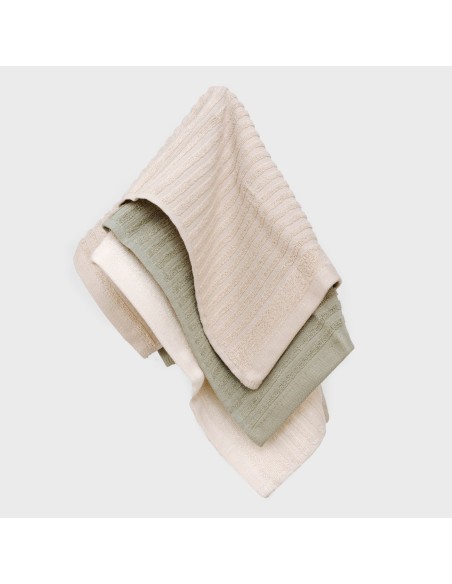 Set 3 paños de cocina algodón liso natural/topo/verde seco panos-de-cocina