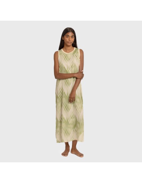 Vestido largo tirantes satén Lisa verde vestidos-y-blusones-mujer