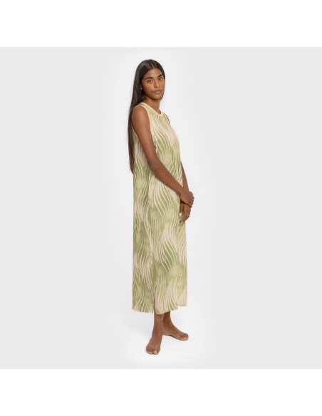 Vestido largo tirantes satén Lisa verde vestidos-y-blusones-mujer