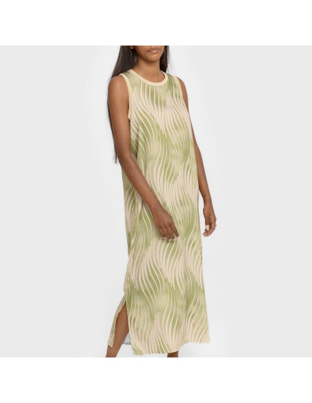Vestido largo tirantes satén Lisa verde vestidos-y-blusones-mujer