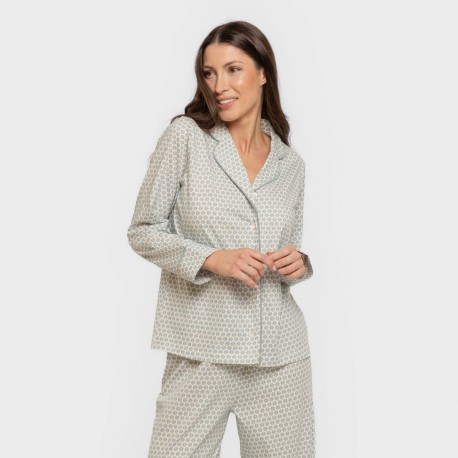Pijama largo camisero algodón mujer Dune indigo pijamas-largos-de-mujer