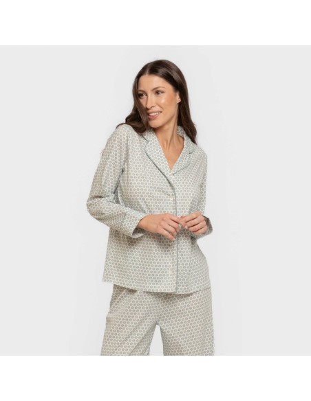 Pijama largo camisero algodón mujer Dune indigo pijamas-largos-de-mujer