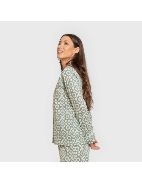 Pijama largo camisero algodón mujer Eugenia verde keike pijamas-largos-de-mujer