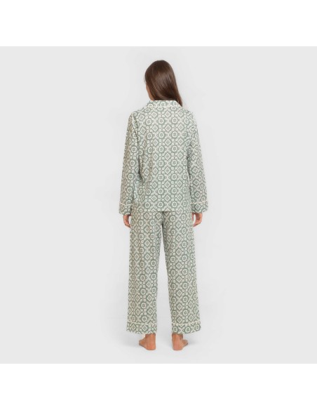 Pijama largo camisero algodón mujer Eugenia verde keike pijamas-largos-de-mujer