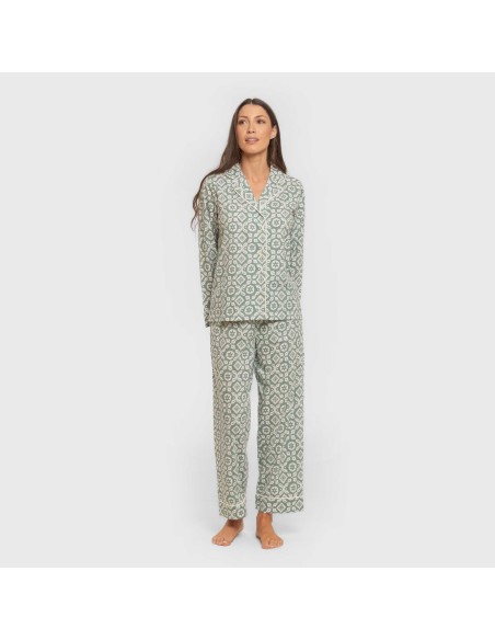 Pijama largo camisero algodón mujer Eugenia verde keike pijamas-largos-de-mujer