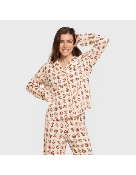 Pijama largo camisero algodón mujer Brianda teja pijamas-largos-de-mujer