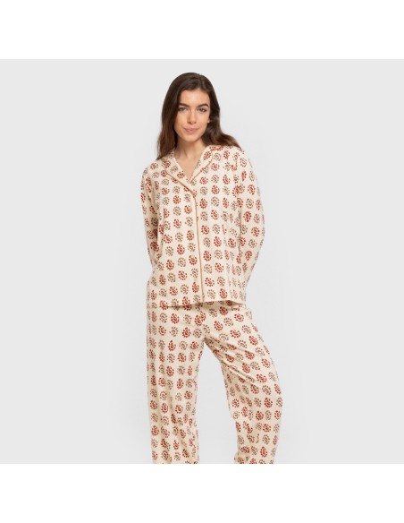 Pijama largo camisero algodón mujer Brianda teja pijamas-largos-de-mujer