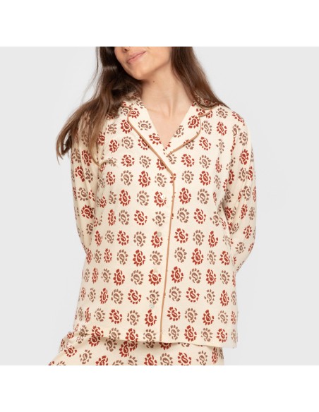 Pijama largo camisero algodón mujer Brianda teja pijamas-largos-de-mujer