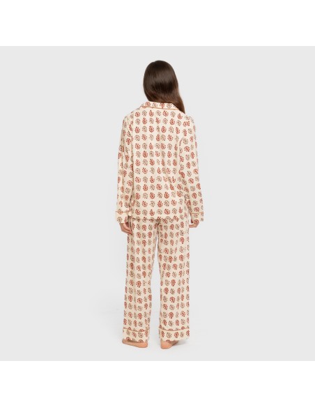 Pijama largo camisero algodón mujer Brianda teja pijamas-largos-de-mujer
