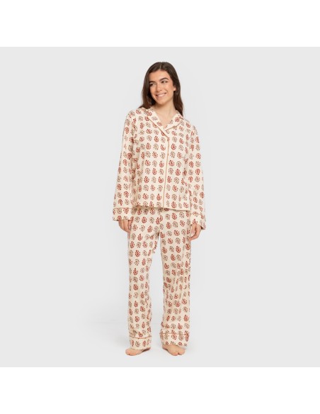 Pijama largo camisero algodón mujer Brianda teja pijamas-largos-de-mujer