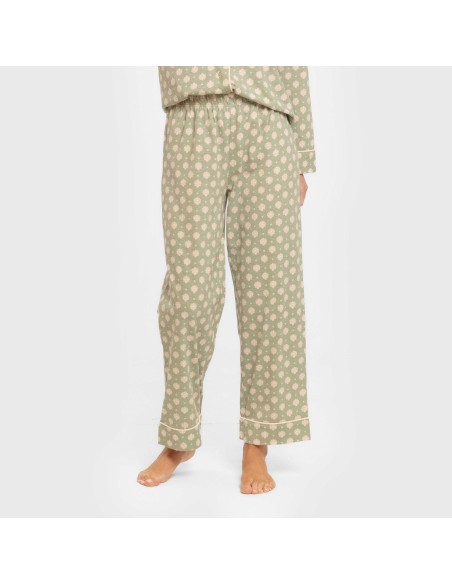 Pijama largo camisero algodón mujer Erati verde caceria pijamas-largos-de-mujer