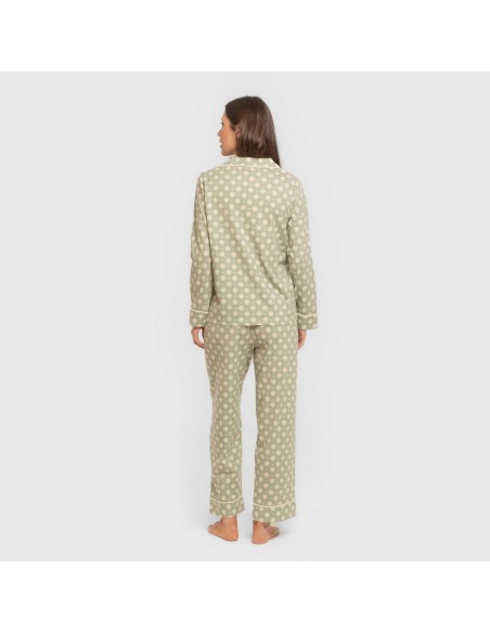 Pijama largo camisero algodón mujer Erati verde caceria pijamas-largos-de-mujer