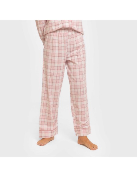 Pijama largo camisero algodón mujer Cuadro Moni rosa pijamas-largos-de-mujer