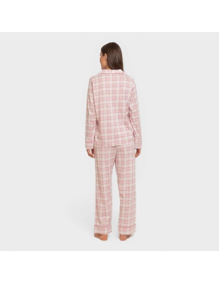 Pijama largo camisero algodón mujer Cuadro Moni rosa pijamas-largos-de-mujer