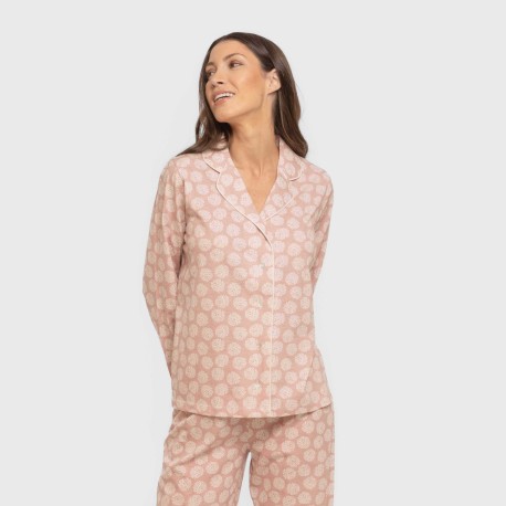 Pijama largo camisero algodón mujer Medusa rosa pijamas-largos-de-mujer