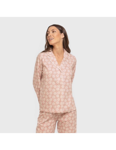 Pijama largo camisero algodón mujer Medusa rosa pijamas-largos-de-mujer