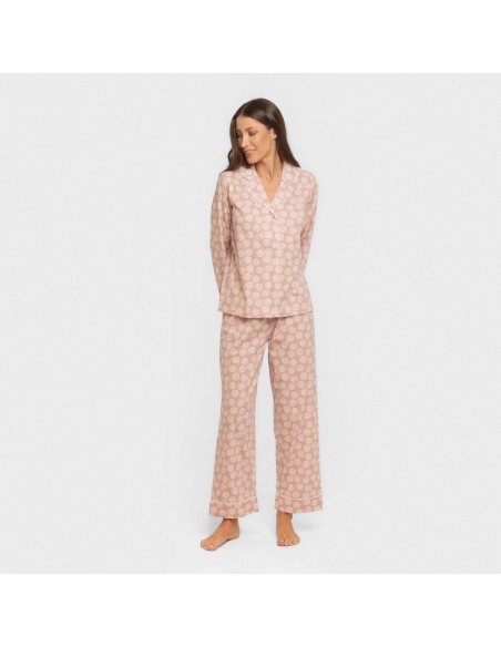 Pijama largo camisero algodón mujer Medusa rosa pijamas-largos-de-mujer