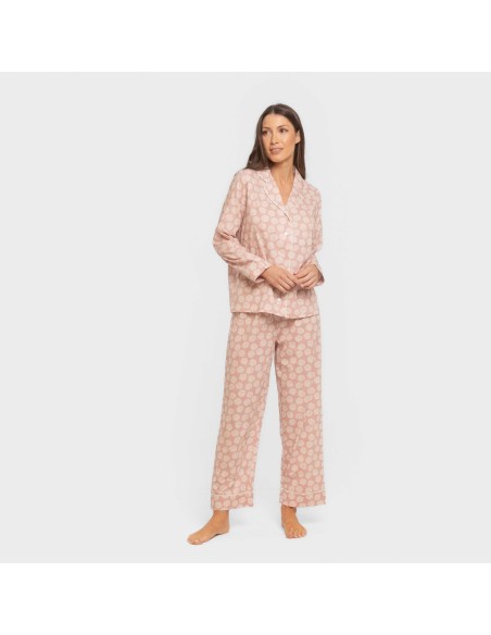 Pijama largo camisero algodón mujer Medusa rosa pijamas-largos-de-mujer