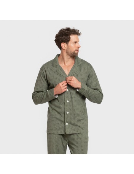 Pijama largo camisero algodón hombre Conde verde caceria pijamas-largos-hombre