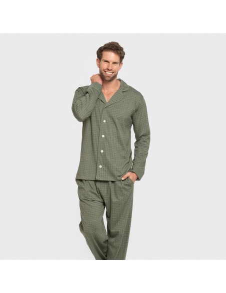 Pijama largo camisero algodón hombre Conde verde caceria pijamas-largos-hombre