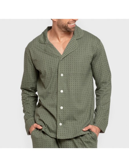Pijama largo camisero algodón hombre Conde verde caceria pijamas-largos-hombre