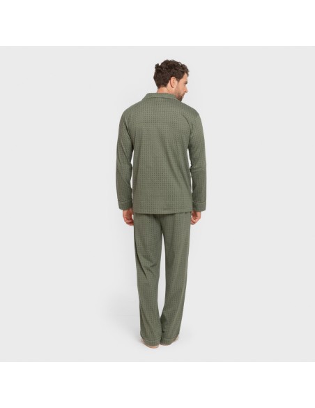 Pijama largo camisero algodón hombre Conde verde caceria pijamas-largos-hombre