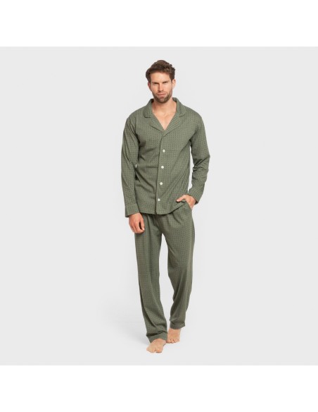 Pijama largo camisero algodón hombre Conde verde caceria pijamas-largos-hombre