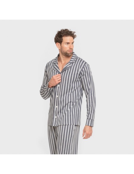 Pijama largo camisero algodón hombre Raya Marsella indigo pijamas-largos-hombre