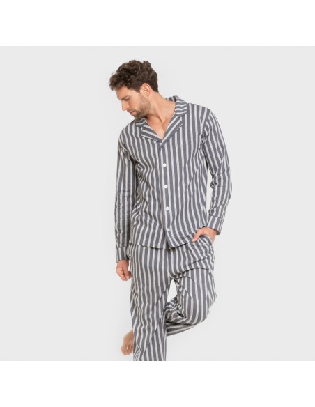 Pijama largo camisero algodón hombre Raya Marsella indigo pijamas-largos-hombre