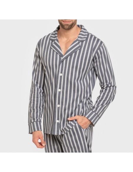 Pijama largo camisero algodón hombre Raya Marsella indigo pijamas-largos-hombre