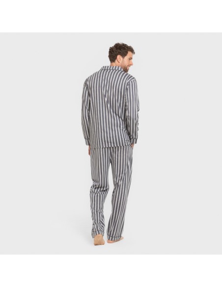 Pijama largo camisero algodón hombre Raya Marsella indigo pijamas-largos-hombre