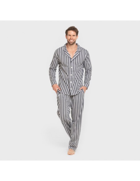 Pijama largo camisero algodón hombre Raya Marsella indigo pijamas-largos-hombre